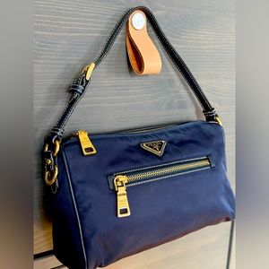 Prada Tessuto + Calf Navy Blue Handbag